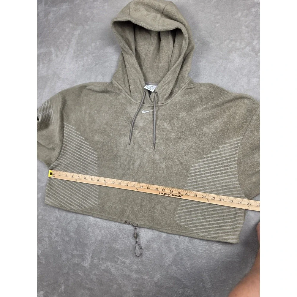 Nike Pro Hoodie Women XL Tan Therma-FIT ADV Cropped Fleece Pullover Sweatshirt
